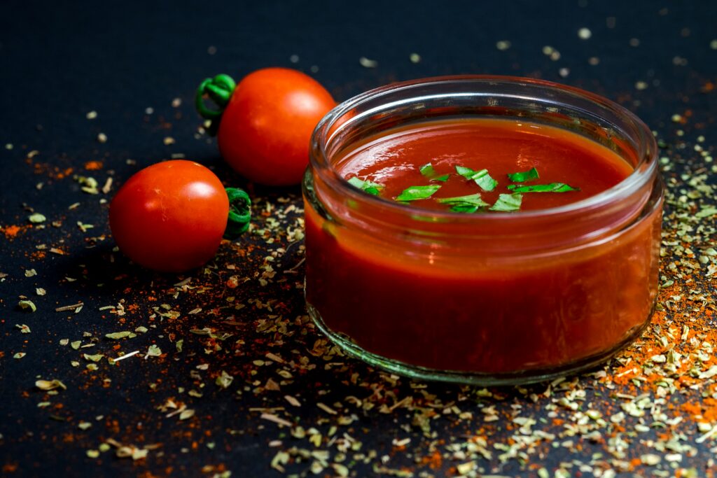 tomatoes, ketchup, and spices