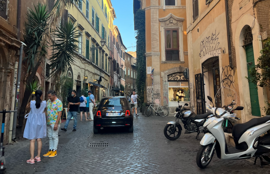 Europe different from the US: transportation, small streets in Rome, Italy